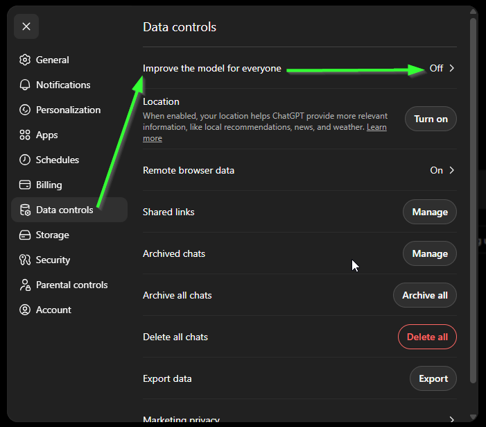 Clicking on profile picture to access ChatGPT settings