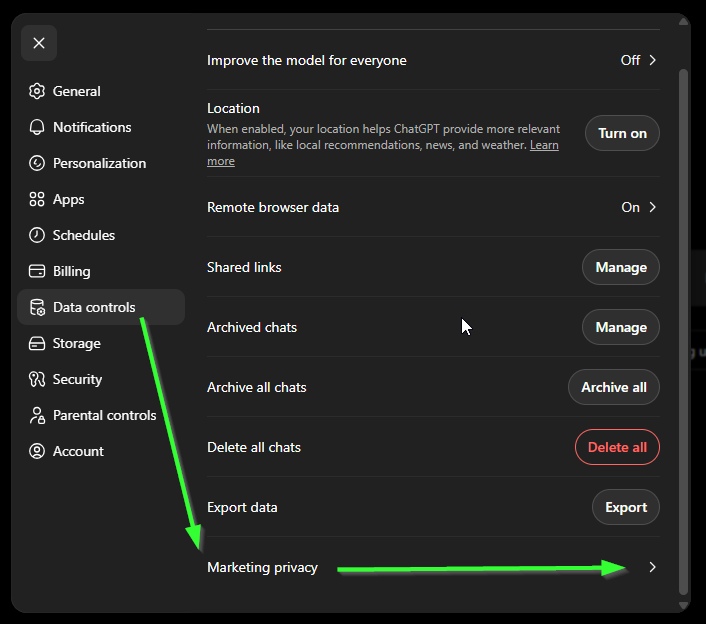 Accessing the model training options